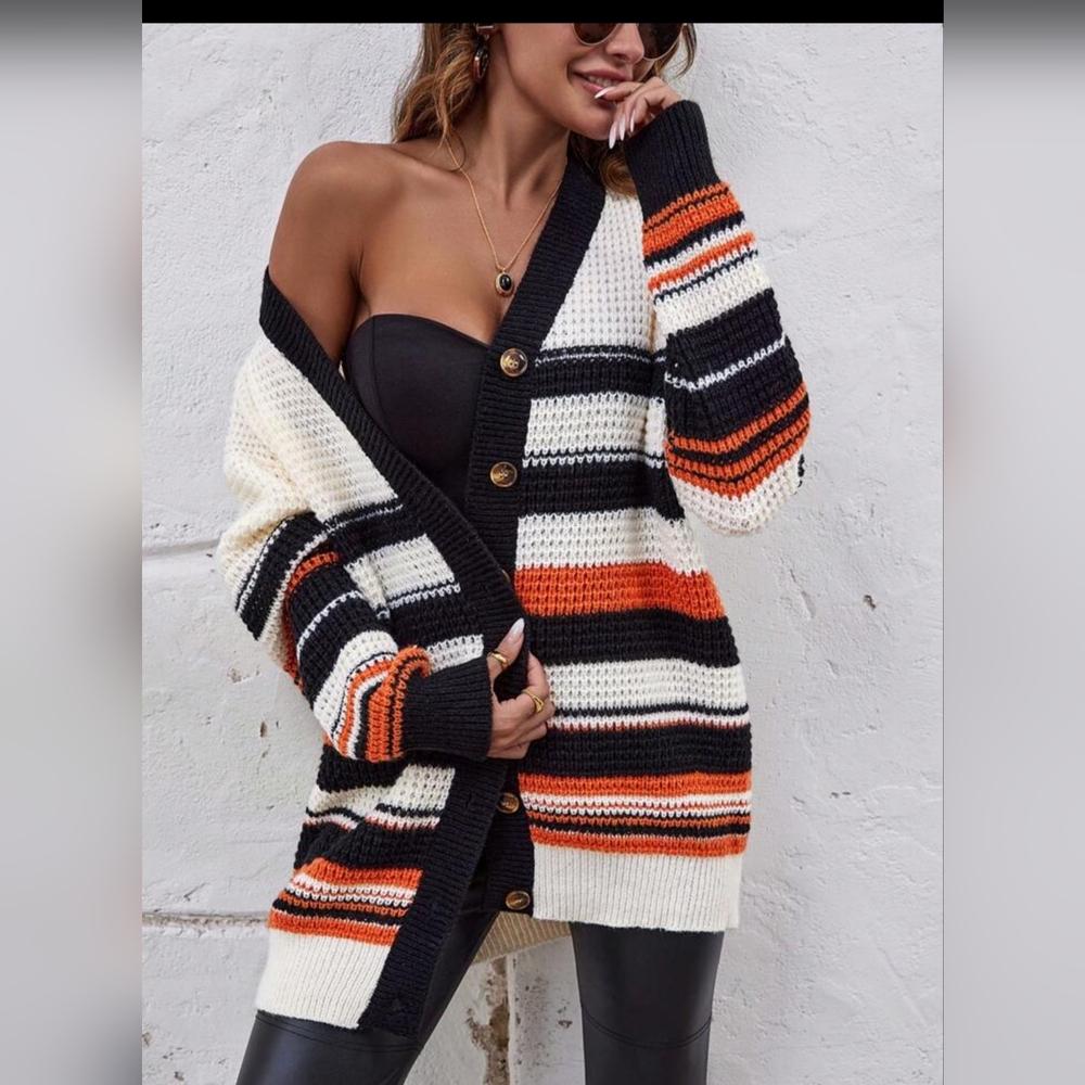 SHEIN Unity Striped Pattern Drop Shoulder Cardigan